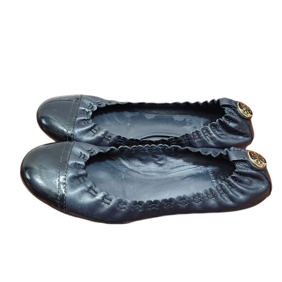 Tory Burch Black Abbey Mestico/Patent Flats dark blue Leather Women's Size 7.5 - Picture 5 of 9